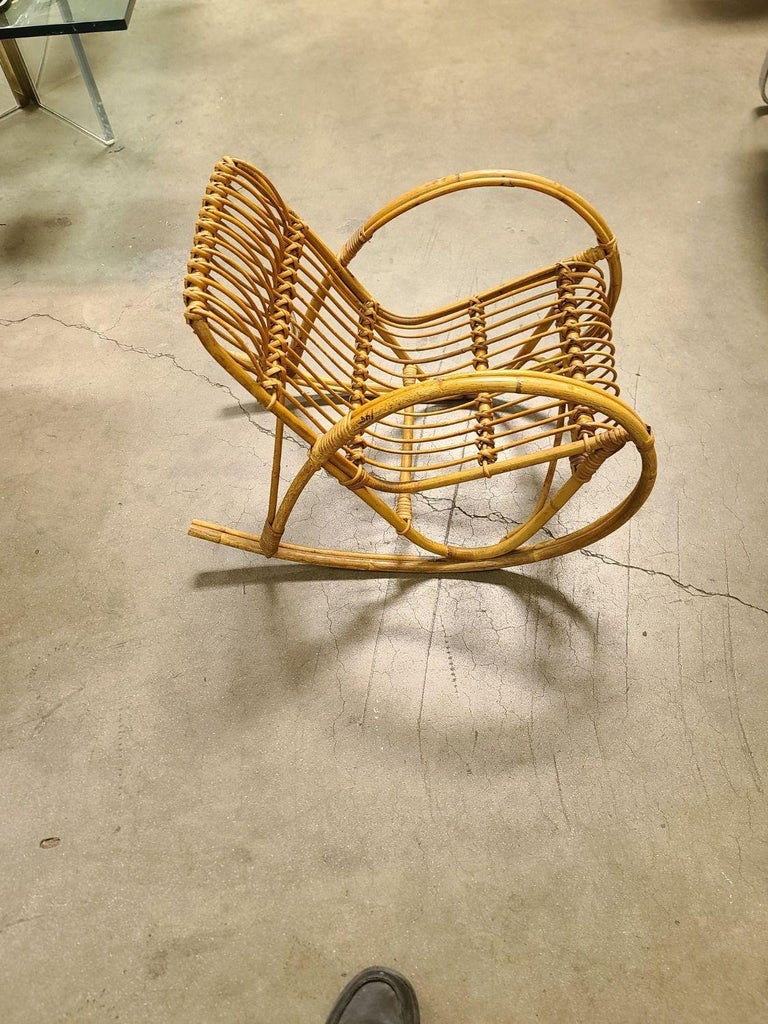 Restored Albini Style Child's Stick Reed Reed Rattan Rocking Chair