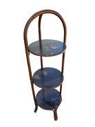 Costal Three Tiered Dark Stained Rattan Shelf w East Asian Motif Tops