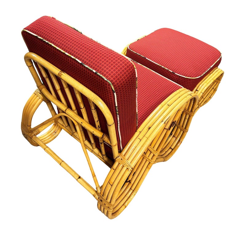 Mid-Century 4-Strand 3/4 Reverse Pretzel Rattan Lounge Chair w/ Matching Ottoman
