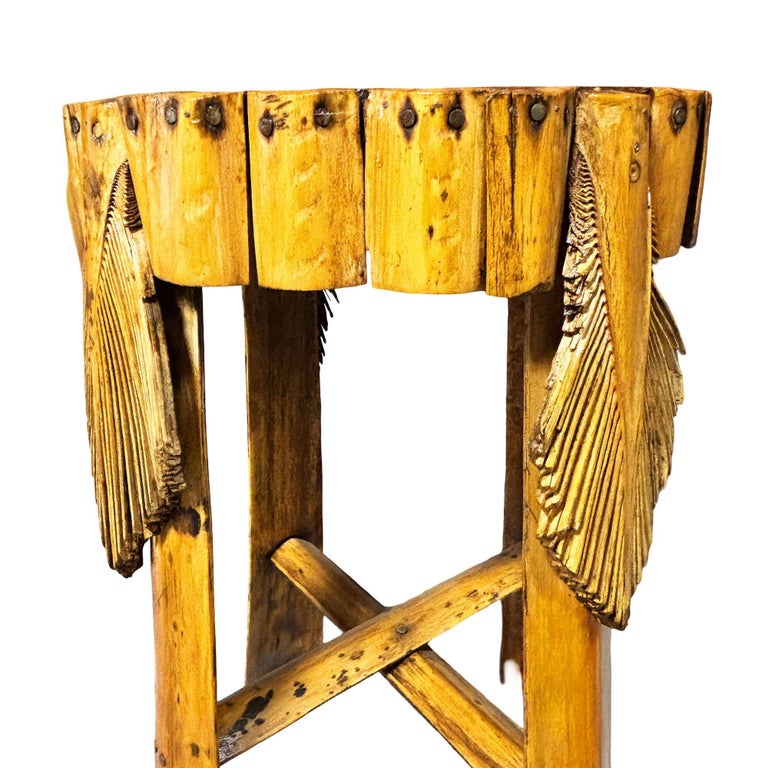 Restored Mid-century Hawaiian Split Bamboo Side Drinks Table w/ Koa Wood Top
