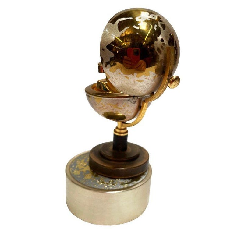 Mid-century Brass Spinning Music Box Globe Desktop Table Lighter by Windmill