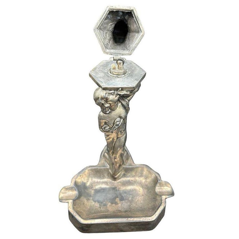 RARE Nude Smoking Women w/ Temptation Devil Figurative Ashtray w/ Lighter