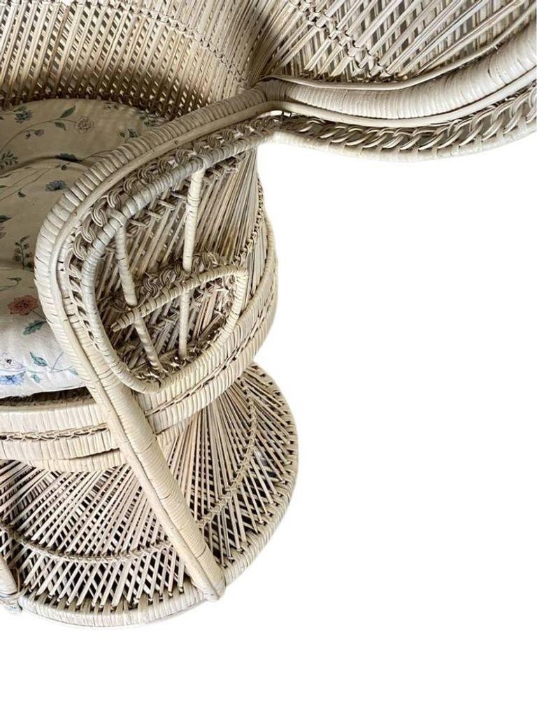 Restored Rattan Large Pale Woven Wicker "Cobra" Lounge Throne Chair