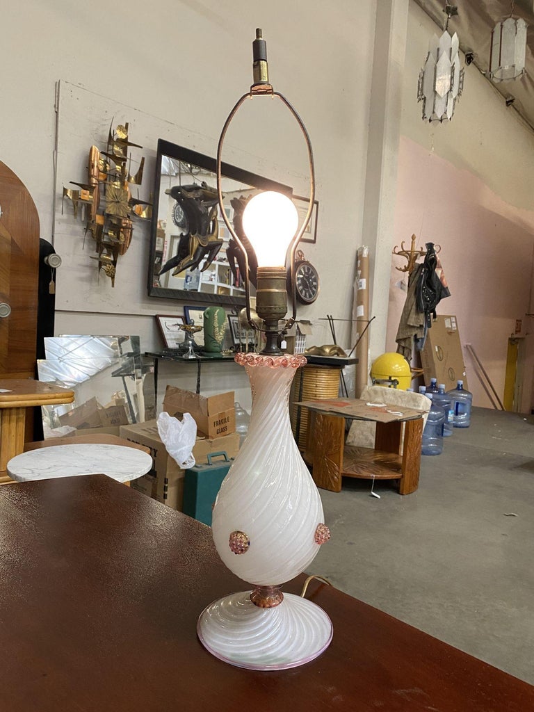 Pink Twist Barovier Murano Art Glass Table Lamp