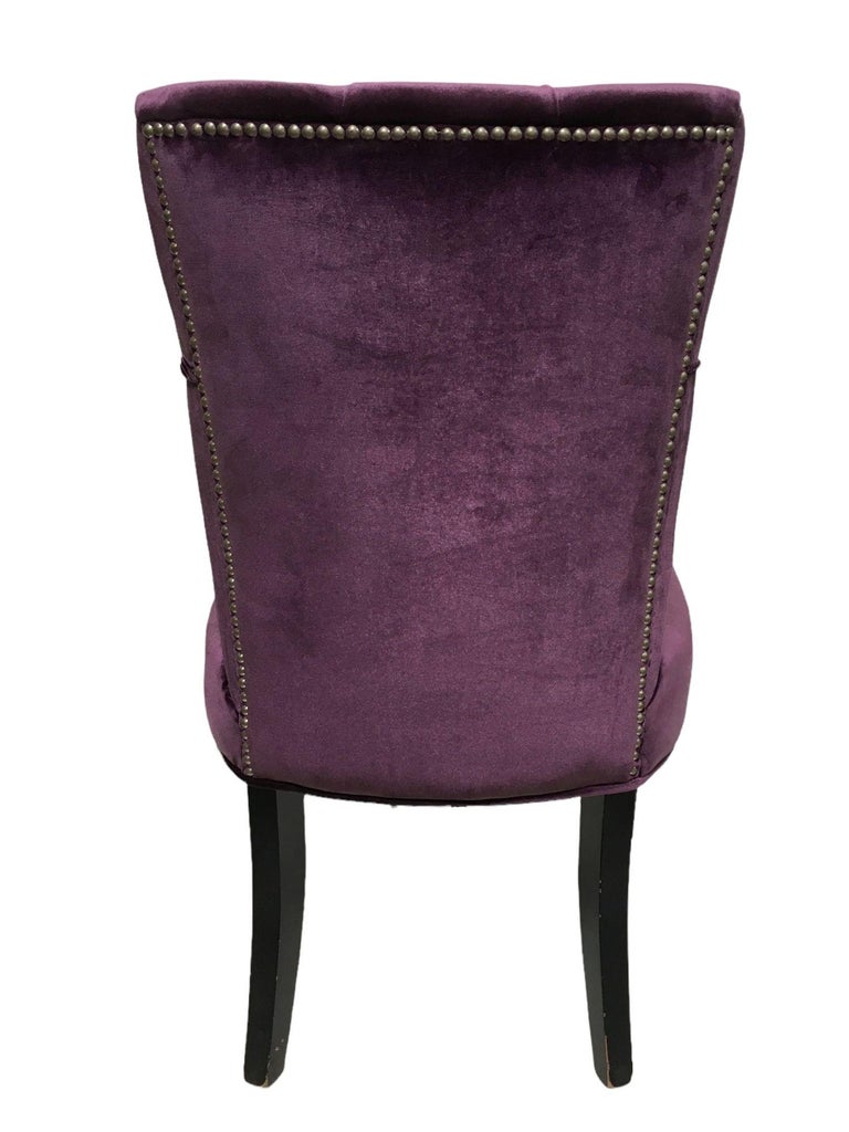 Pair of Vintage Purple Velvet Chairs with Tufted Padded Backrest