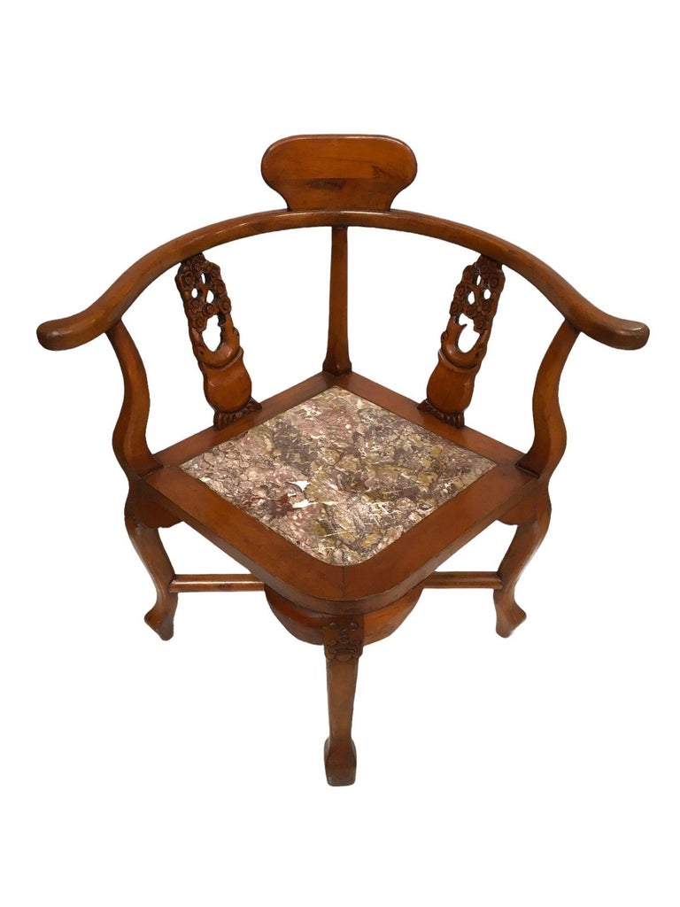 Rosewood Horseshoe Chair with Marble Seat by James Mont, Pair