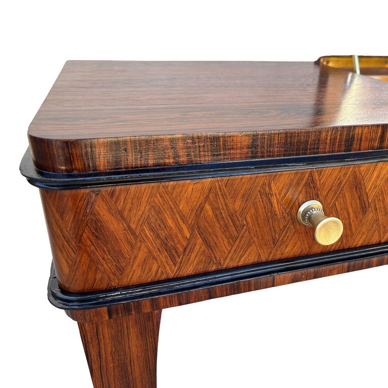 French Art Deco Flip Top Madagascar Rosewood & Brass Dressing Table Vanity