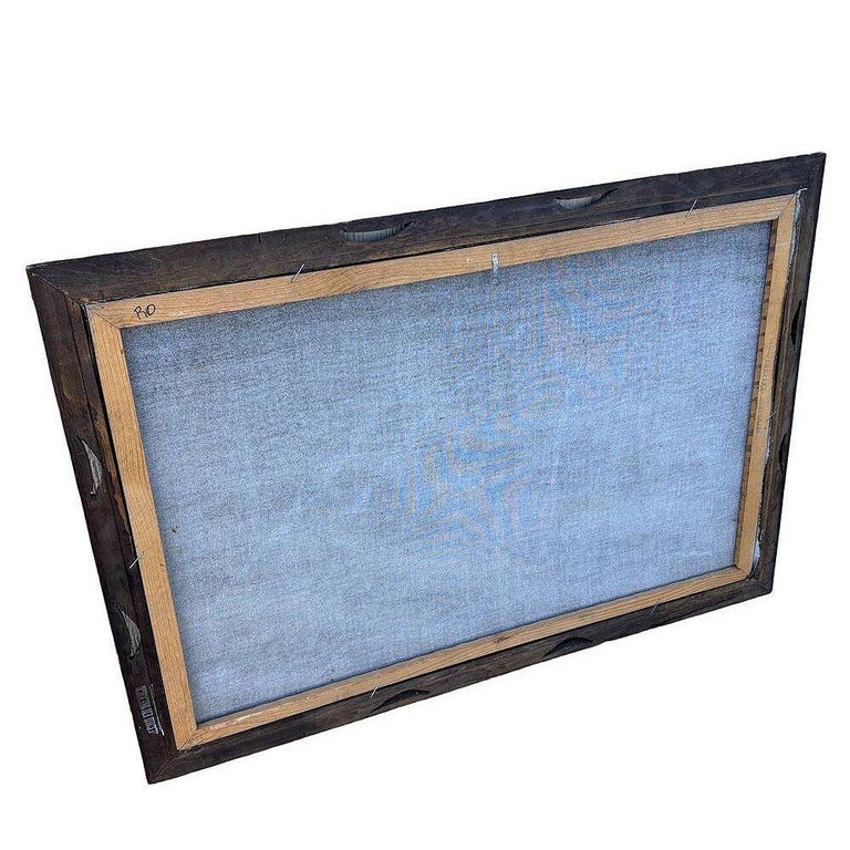 Mid-century Native Archer & Eagle Oil Velvet in Carved Frame by Ernesto Sanchez
