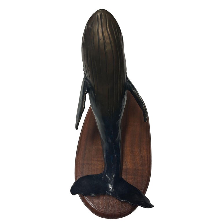 Hand Casted Humpback Whale Bronze Sculpture Mounted on Stand by T.H. Oliver