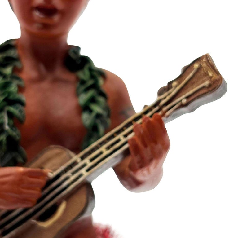 Ceramic Hawaii Hula Man Ukulele Player with headdress Bobble Doll