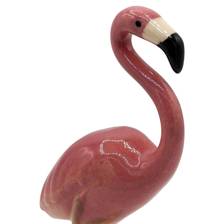 Mid-century Ceramic Curious Watcher Pink Flamingo Tabletop Statue by Metlox