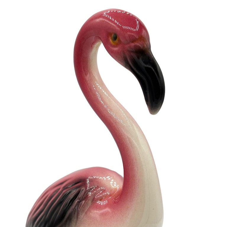 Mid-century Tropical Ceramic "The Walker" Pink Flamingo Figurine