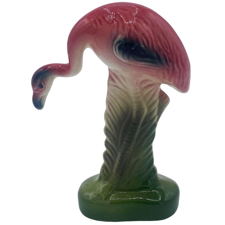 Mid-century Matching Miniature Pink Flamingo Ceramic Tabletop Figure Statues