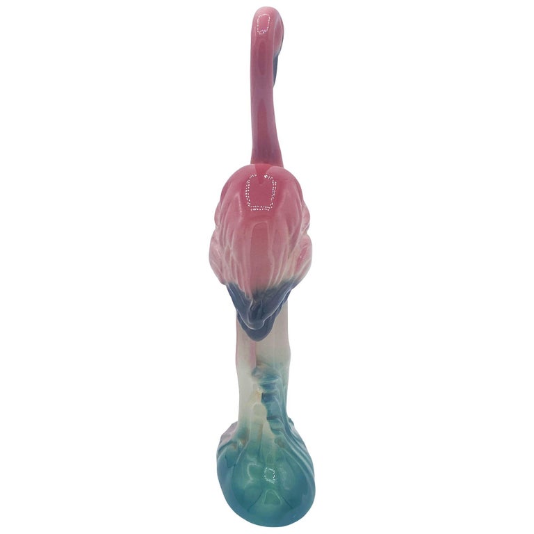 Mid-century California Pottery Ceramic Inquisitive Pink Flamingo Figurine
