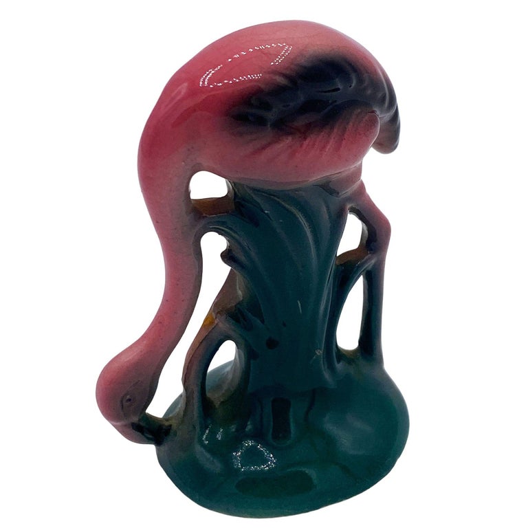MCM Ceramic Miniature Pink Flamingo Tabletop Statue His & Hers Set By Leftons