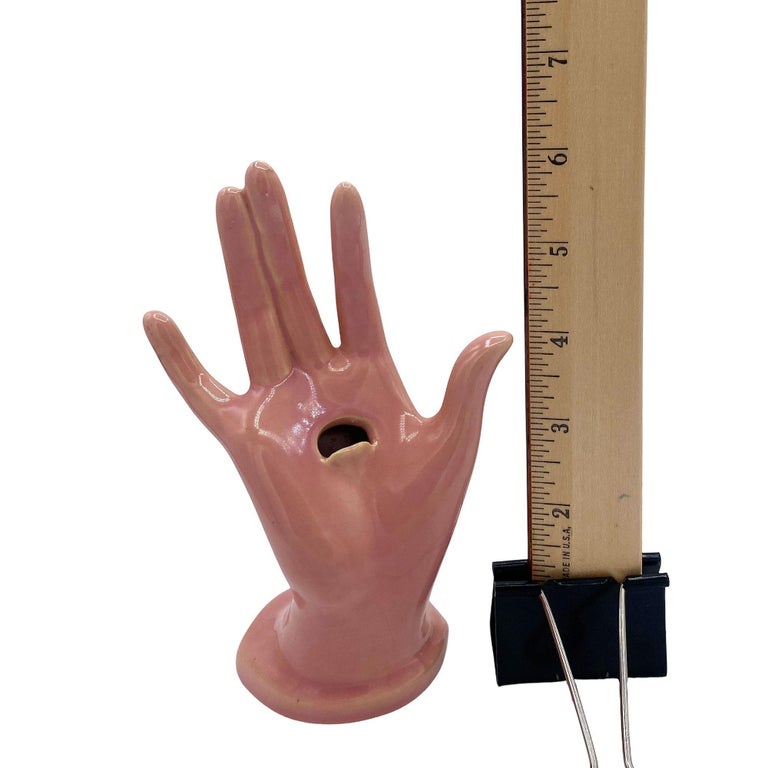 California Pottery Salmon Pink Figurative Female Hand Business Card Holder