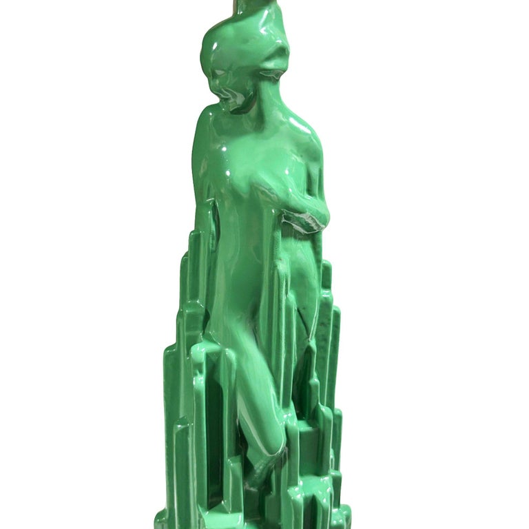 Re-editon Art Deco Frankart "Spirit of Modernism" L215 Spelter Metal Table Lamp