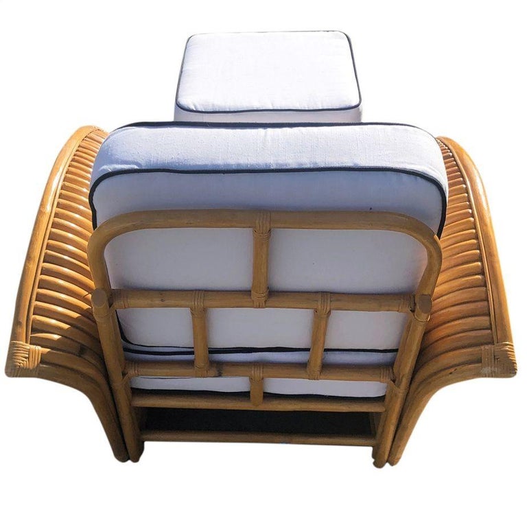 Vintage Art-Deco Style Rattan Fan Arm Lounge Chair/Ottoman Set, 3 sets Avail
