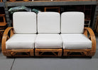 Restored Mid-Century Frankl Style Rattan Three-Strand Full Pretzel Livingroom Se