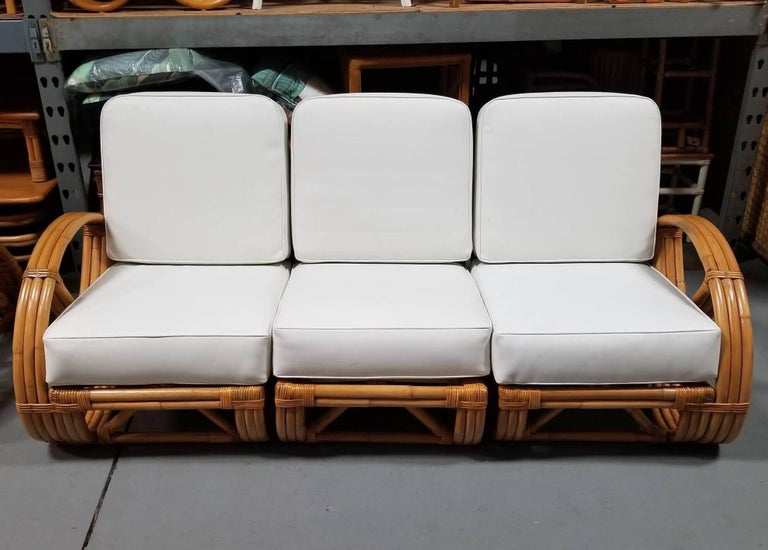 Restored Mid-Century Frankl Style Rattan Three-Strand Full Pretzel Livingroom Se