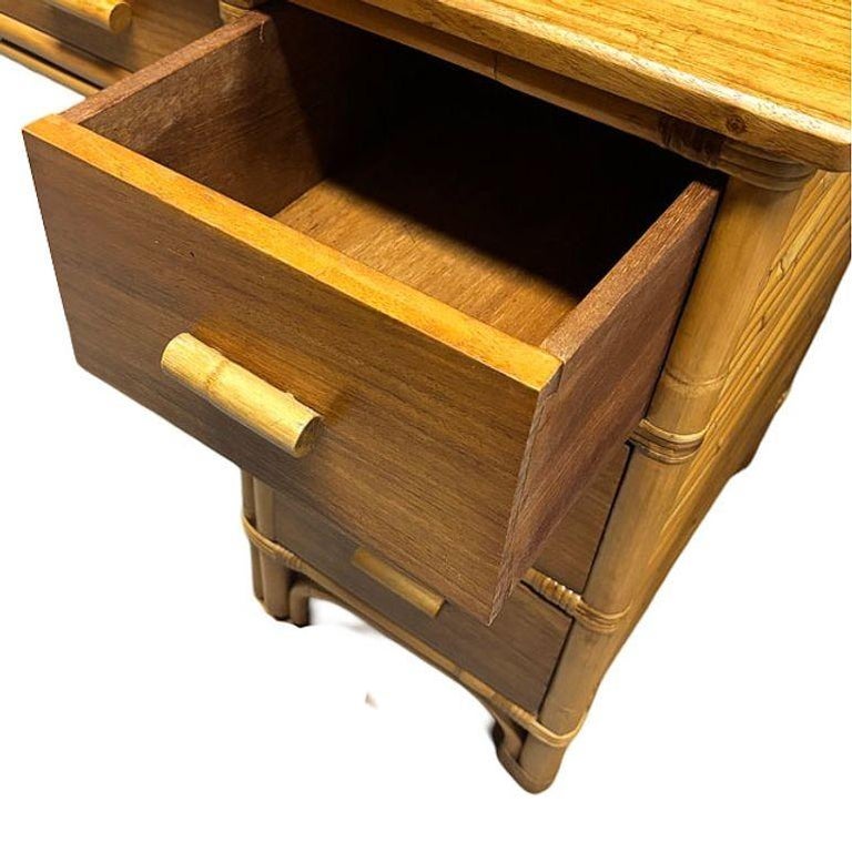 Restored Bespok Vertically Stacked Rattan Writing Desk w/ Mahogany Top