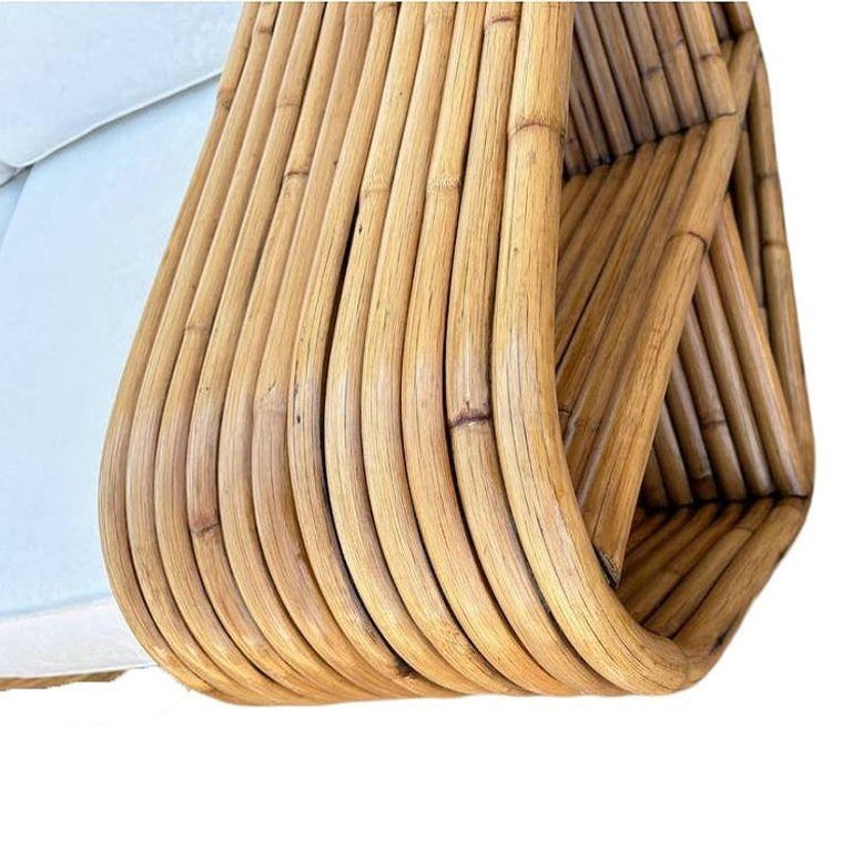 Restored Boutique-made "Big Pappa" 12 Strand Square Pretzel Rattan Sectional Sof