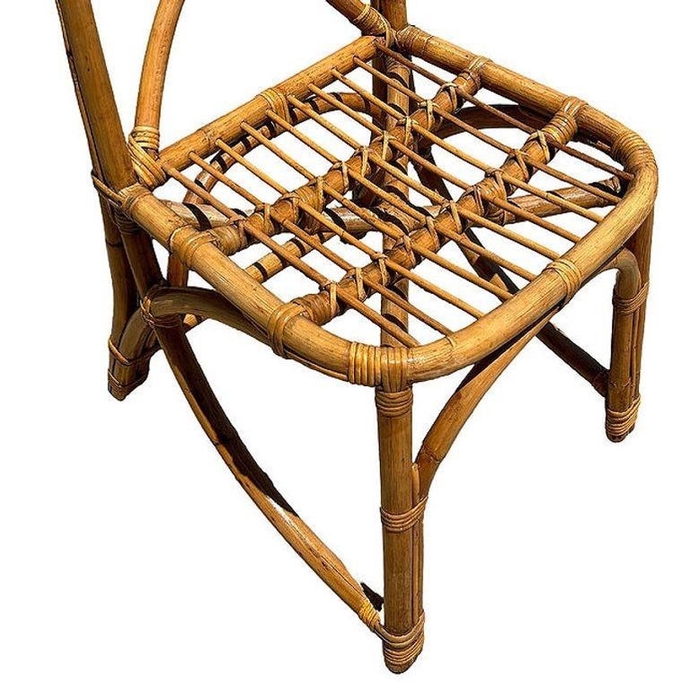 Restored Mid-century Rattan Dining Side Chairs with "X" Back