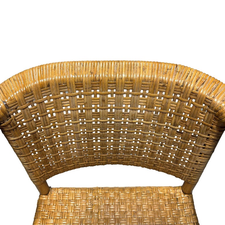 Restored Modern 2-Strand Rattan Armchair Dining Chair w/ Wicker Seat, Set of 4