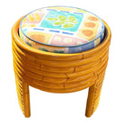 Restored Art Deco Frankl Style Stacked Rattan Vanity w/ Round Mirror & Stool