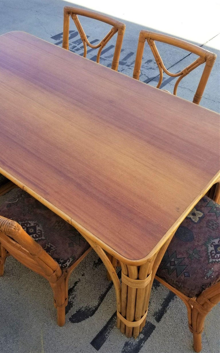 Ficks Reed Restored Rattan Dining Room Table and Chairs Set