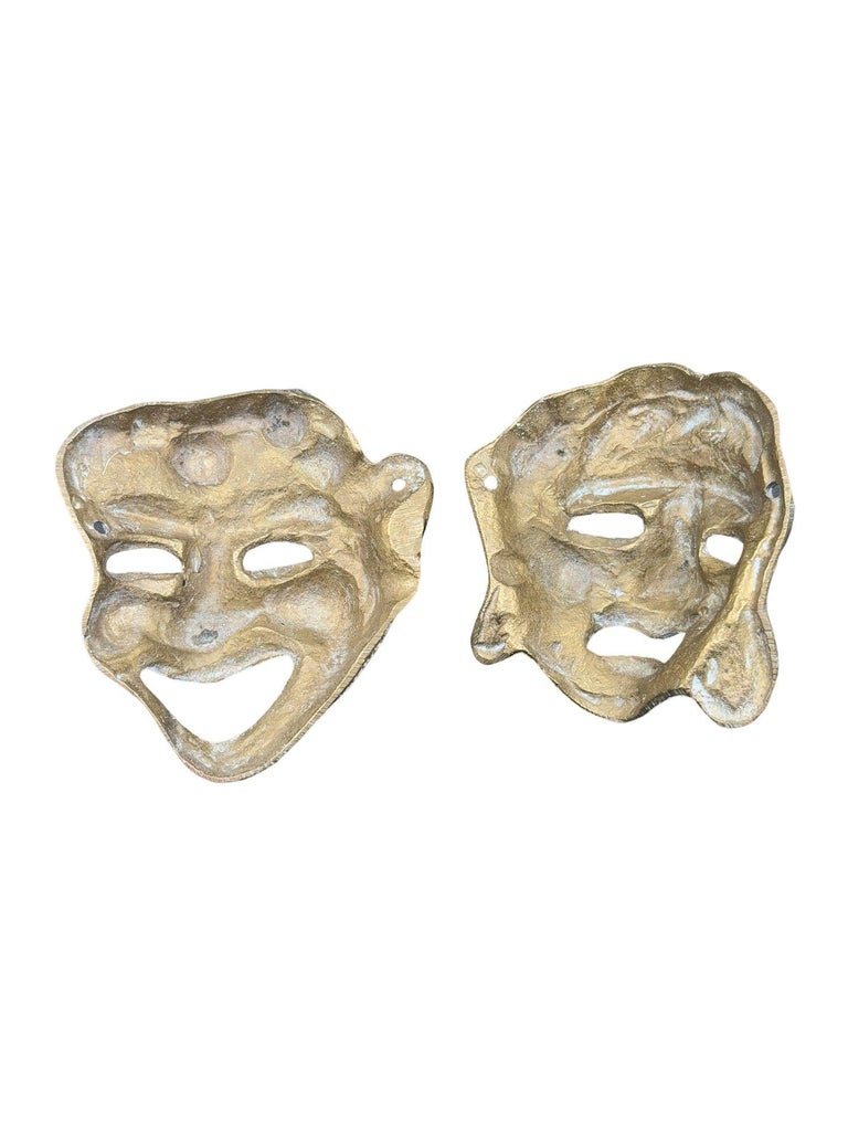 MCM Greek Theater Masks Comedy & Tragedy Wall Sculpture Hand-cast in Bronze Pair