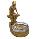 Art Deco Nude Woman Seated at Pool Bronze & Crystal Sculpter Ashtray by Nuart