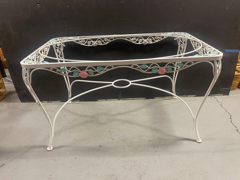 Pink Rose White Iron Garden Table and Chairs Set