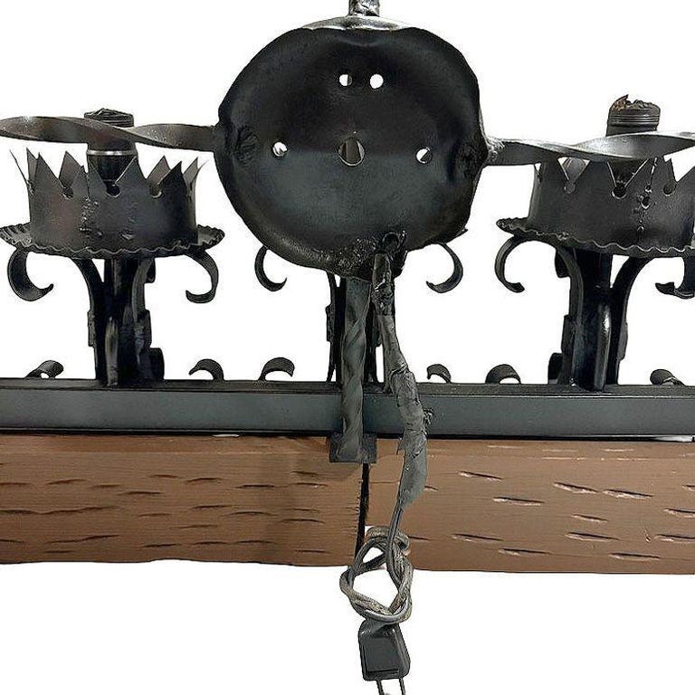 Spanish Revival Wrought Iron 7-Light Wood Beam Grand Wall Sconce, 2 Available
