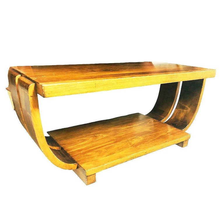 Blond Geometric Art Deco Side & Coffee Table by Gilbert Rohde for Brown Saltman