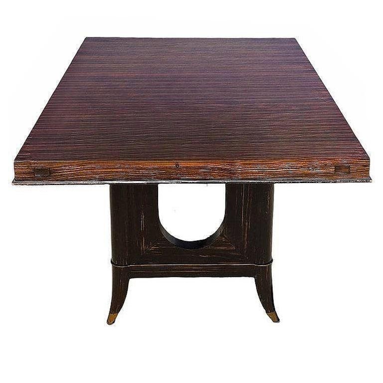 Atelier Leleu Style French Art Deco Macassar Ebony Dining Table w/ Brass Access