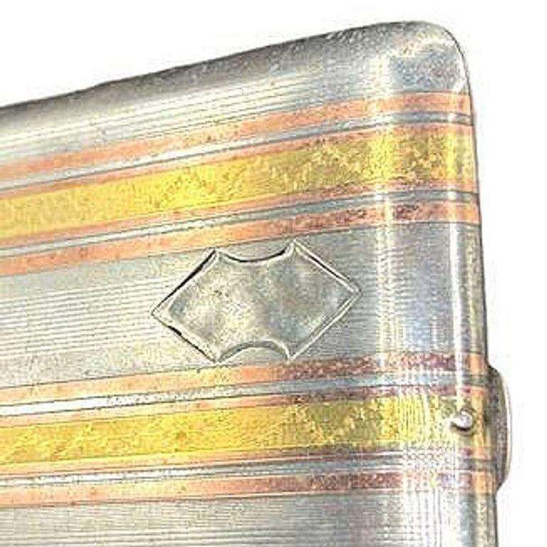 Sterling Silver Art Deco Cigarette Case w/ 18k Gold Inlay by Marathon