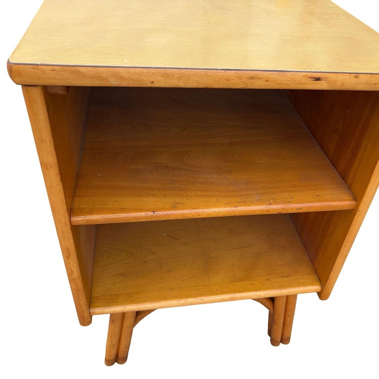 Restored Heywood Wakefield Blond Birch End Table w/ Rattan Legs