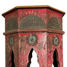 Hand Painted Moroccan Hexagon Wooden Boho Side Table w/ Brass Inlays