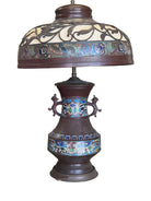 1910 Meiji Period Japanese Cloisonné Lamp with Wrought Iron and Enamel Shade