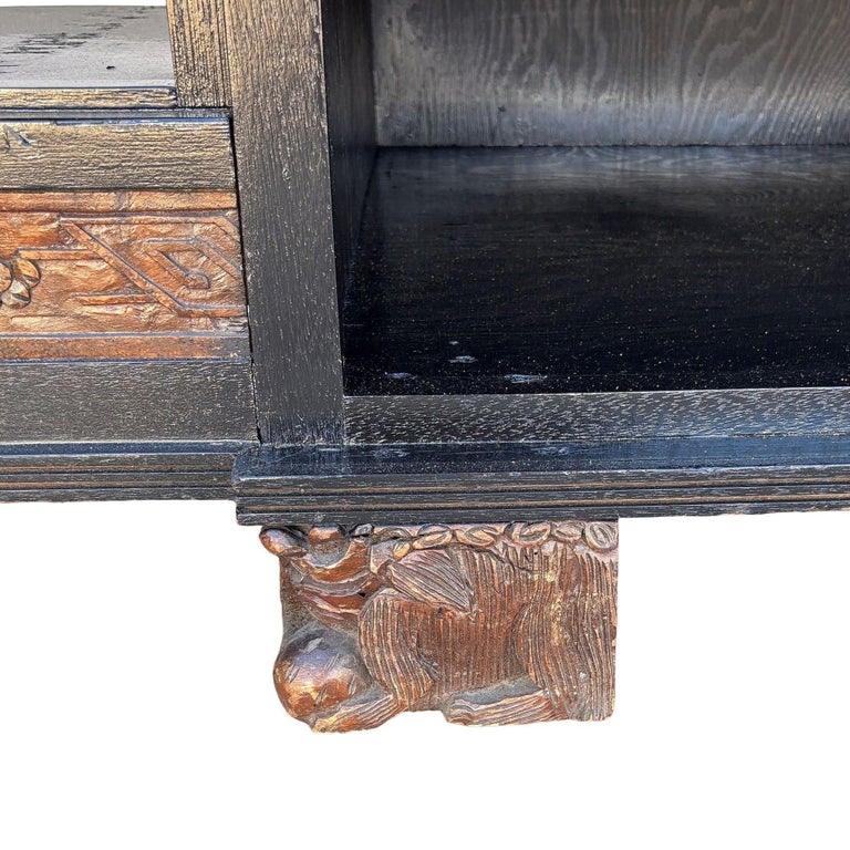 Mid-century James Mont Style Carved Media Credenza Stereo Cabinet