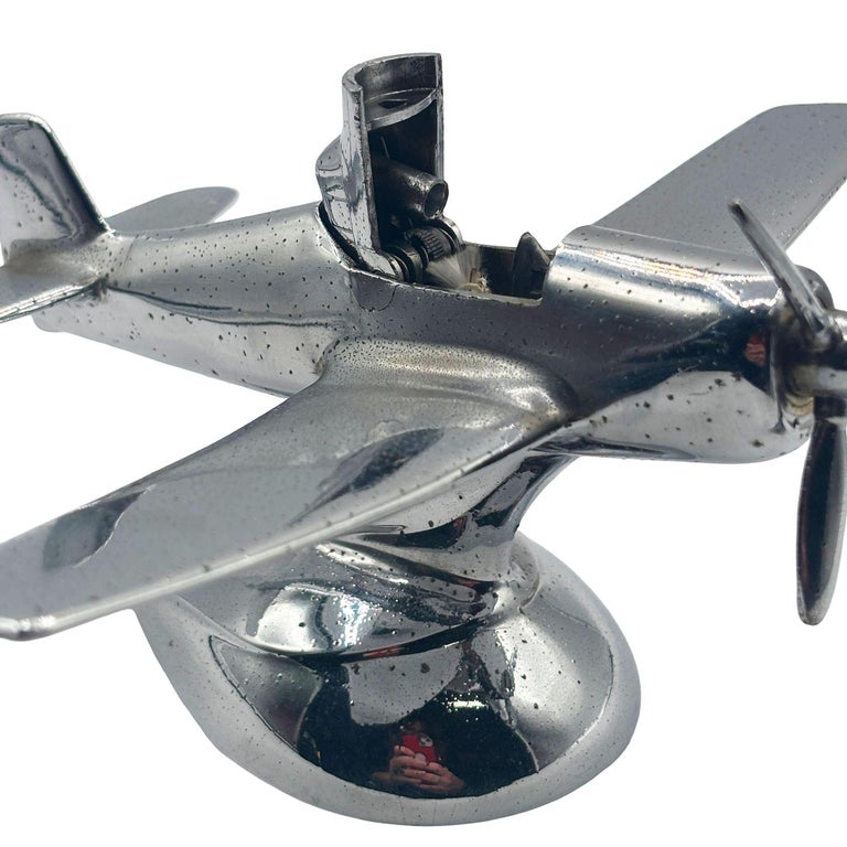 Art Deco Chrome Propeller P-51a Mustang Airplane Table Lighter by Hamilton