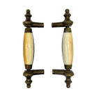 5" Patinaed Brass & Porcelain Drawer Pull Handle w/ Steeple Tips , Set of 29