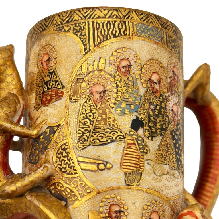 Gyokushu Satsuma Earthenware Saki Pitcher, C. Meiji Period