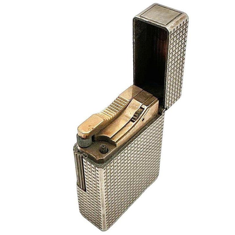 French Modern Silver & Gold Plate Gas Pocket Guilloché Lighter by S.T. Dupont