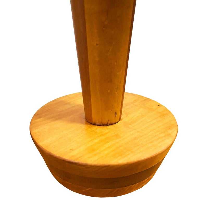 Yasha Heifetz Style Geometric Mid-century Oak Table Lamps w Whipple Stitch Shade
