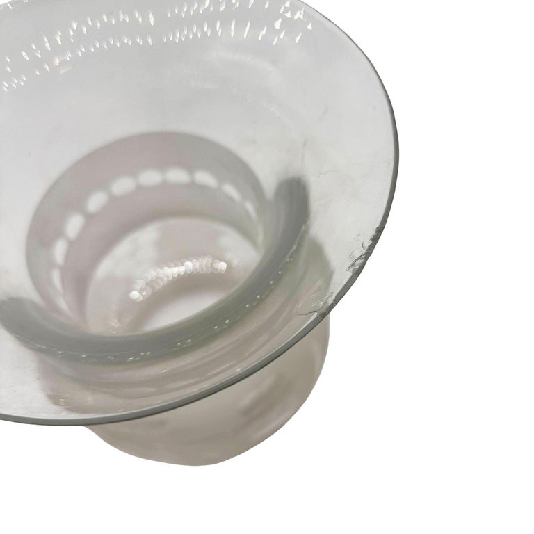 Victorian Two-Tone Frosted Wheel Cut Glass Oil Lamp Fluted Hurricane Shade