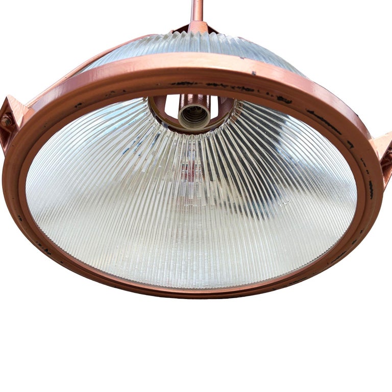 Mid Century Holophane Pendant Ceiling Light Copper-tone Finish