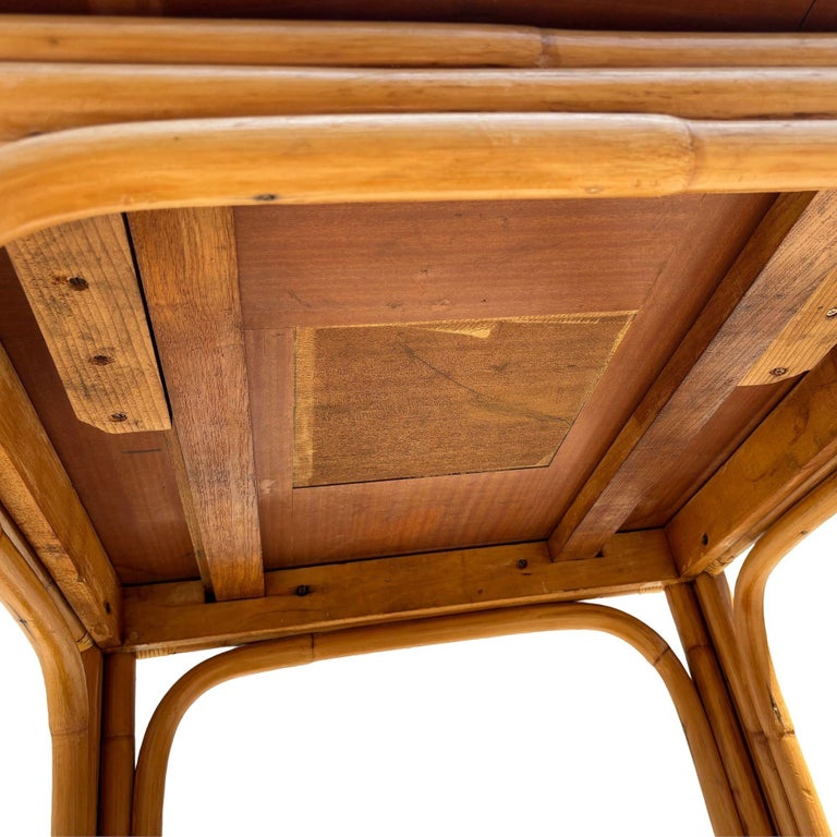 Restored Mid-century Expanding Hinge Leaf Rattan Dining Table