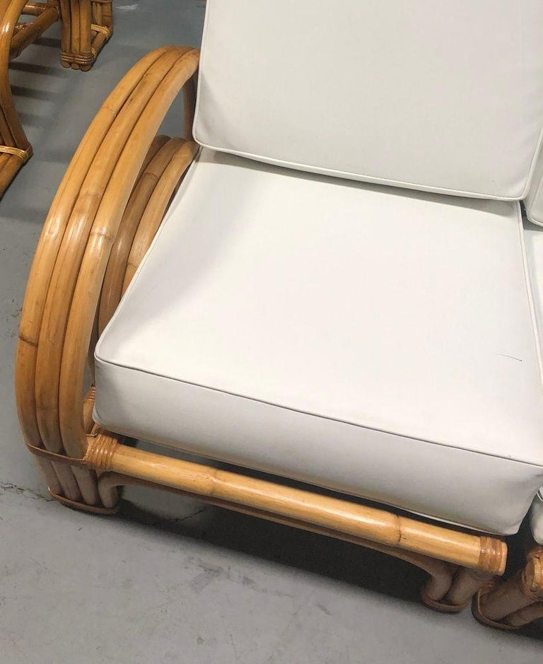 Restored Mid-century Rattan Double Horseshoe Settee Sofa, Pair